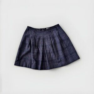 LOFT Grey Black Wool Mini Skirt Size 6 Satin Trim At Waist Lined